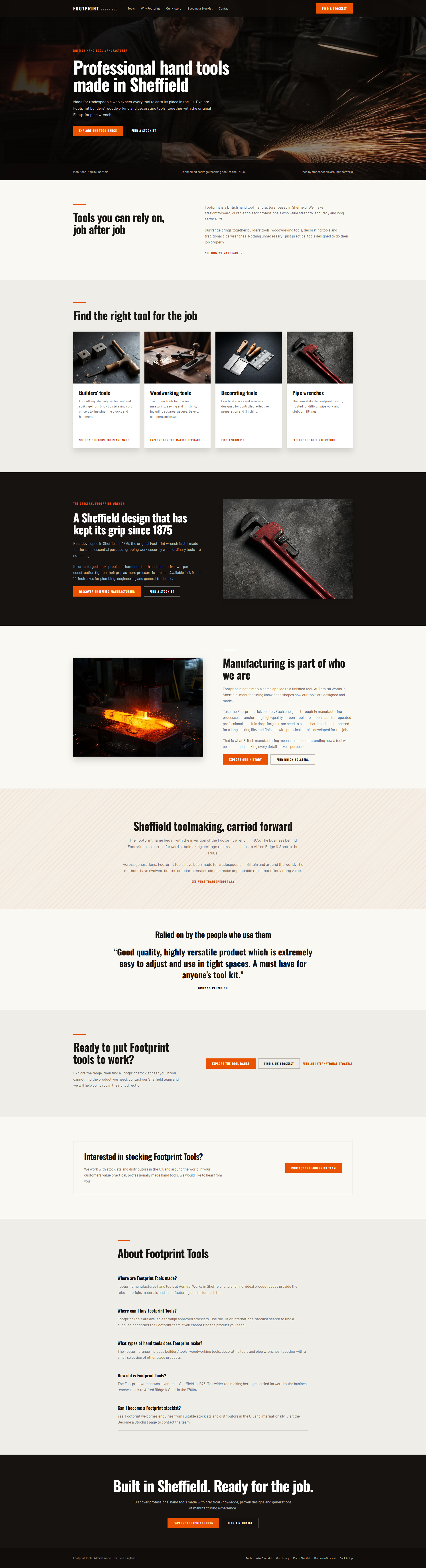 Footprint Tools homepage redesign focused on professional hand tools made in Sheffield