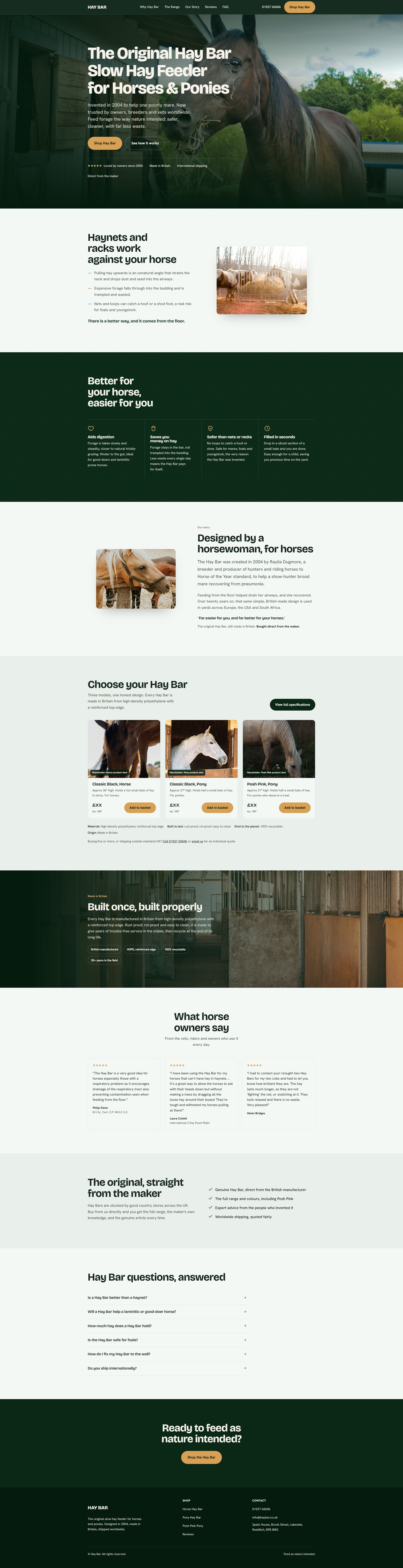 Hay Bar ecommerce homepage redesign for a British horse-feeder brand
