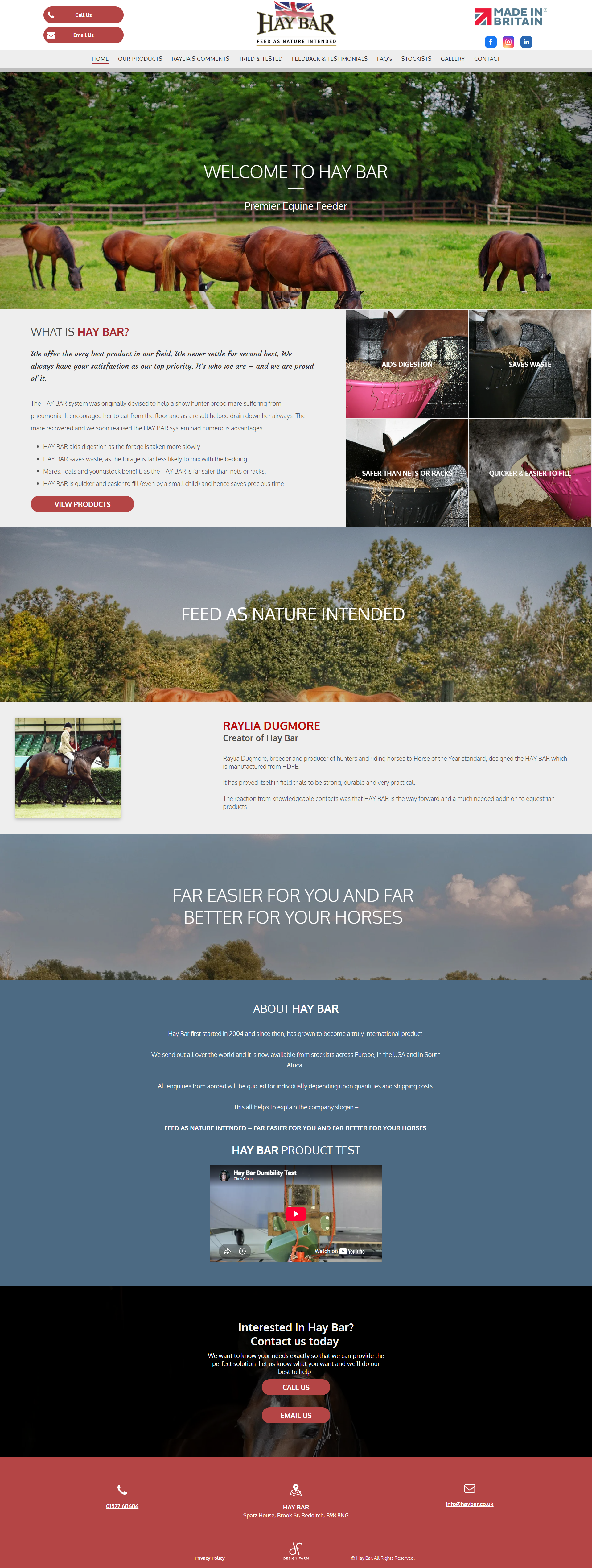 Hay Bar's current website: a red and white brochure layout with no online shop, prices or basket